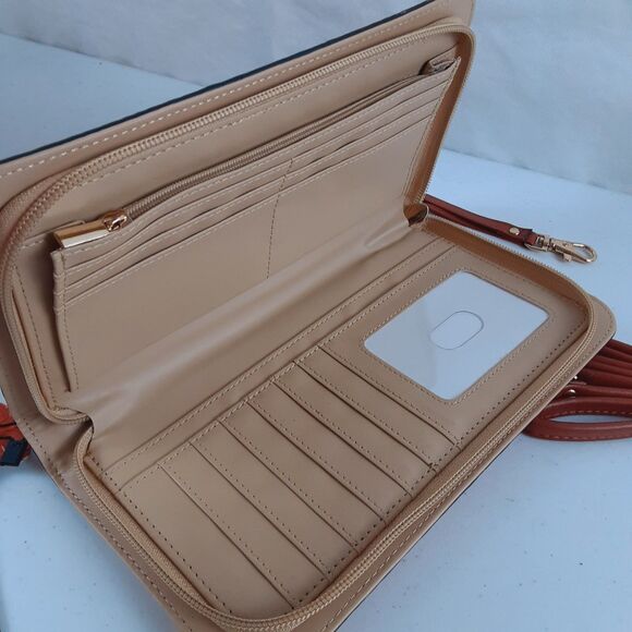 Melodie Cecile M.C. Orange Crossbody Wallet Croc Print Skin Leather Zip Around - Picture 9 of 16